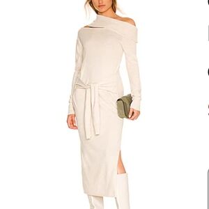 Bailey 44 Elegant Off-Shoulder Gracelynn Tie-front Dress in Sand Size Medium